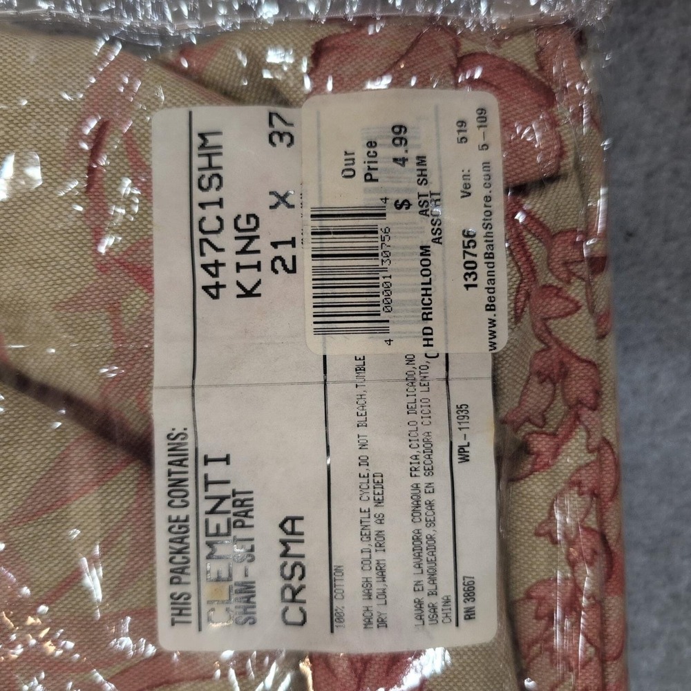 Vintage Clementi Crsma King Sham Part Beige Red Floral Bedding Home Decor - Picture 3 of 3